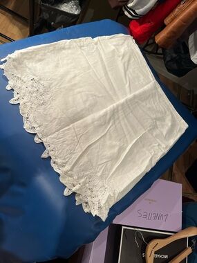 le chateau White Cotton Lace-Trim Skirt